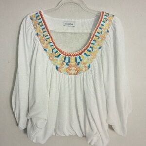 Bebe White Blouse with Colorful Embroidery
